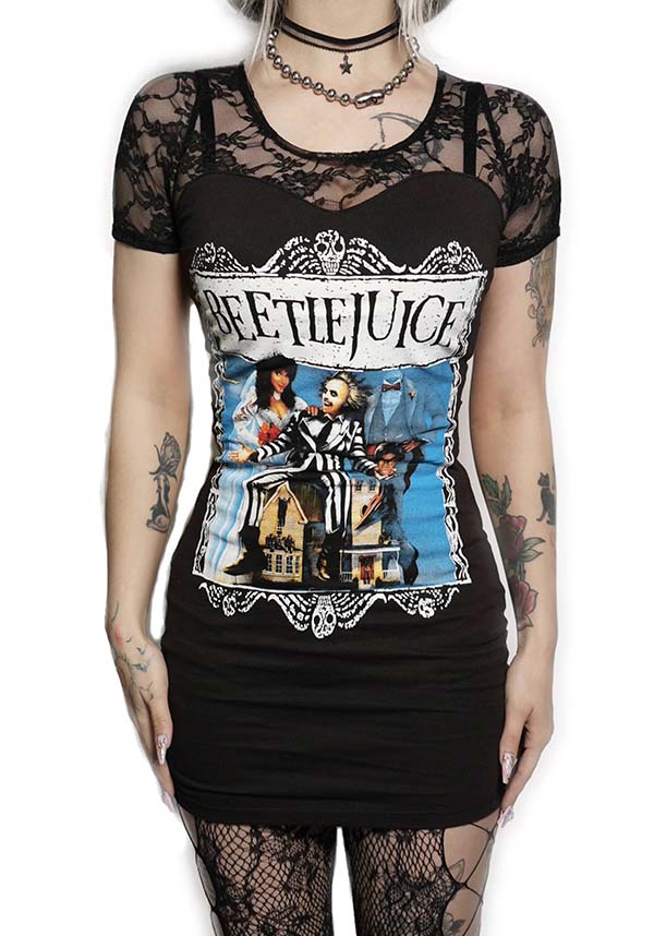 Beetlejuice Inspired Edgy Black Lace Dress for Fans