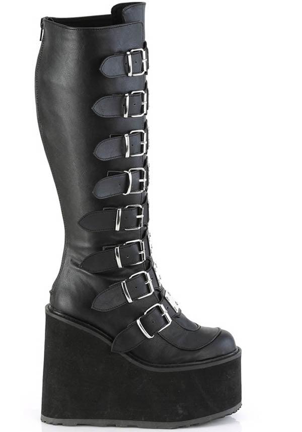 PREORDER: Black SWING-815WC Wide Calf Platform Knee High Boots