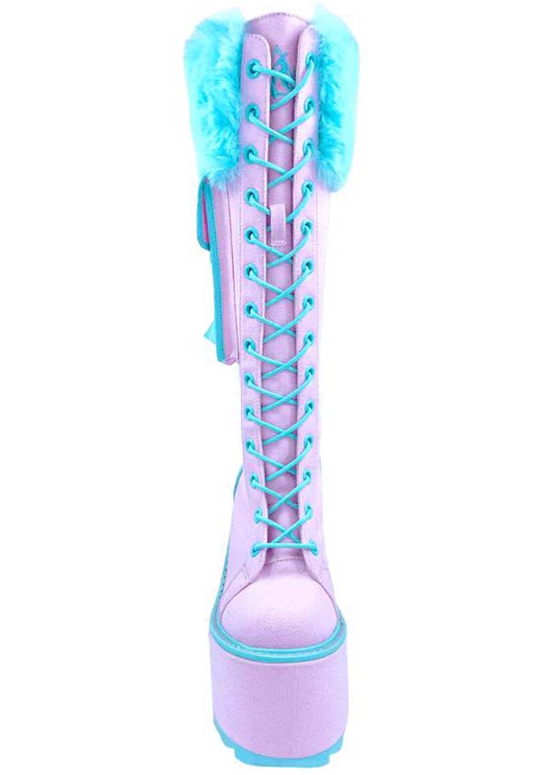 Stylish Pink & Baby Blue Fur Platform Boots for Trendsetters