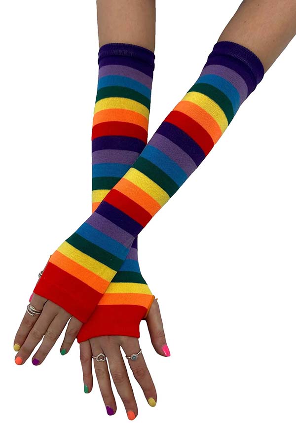 Rainbow Striped Knitted Fingerless Cotton Gloves for Proud Wear