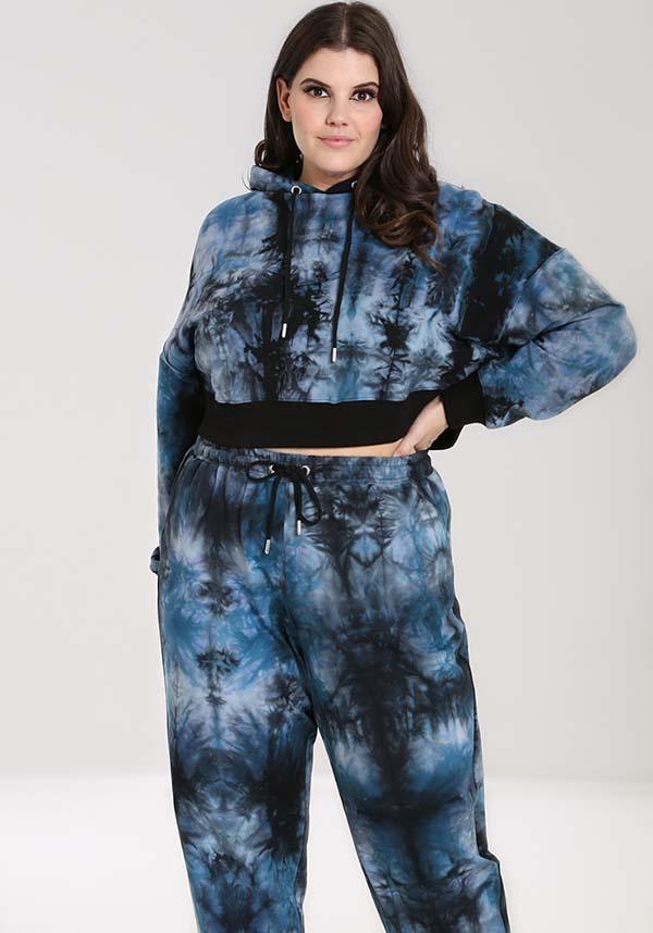 Navy Blue Tie - Dye Cropped Hell Bunny Hoodie for Relaxed Days