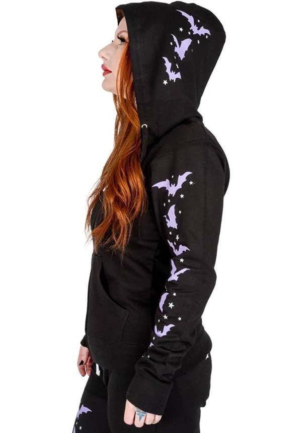 Cozy Purple Bats and Stars Zip - Up Hooded Sweatshirt for All - Year Wear