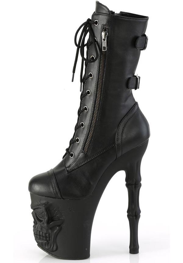 PREORDER: RAPTURE-1047 Black Faux Leather Platform Mid-Calf Boots