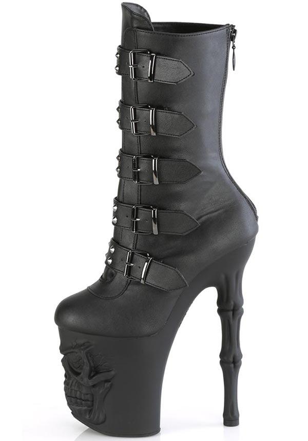 RAPTURE-1052BK Black Platform Mid Calf Boots for Preorder