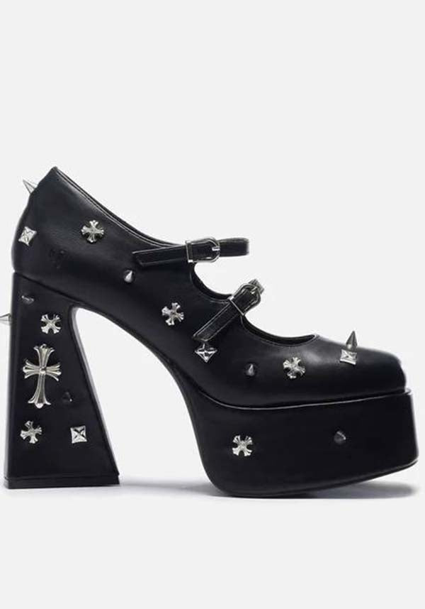 Stylish Black Devil Tears Platform Heels with Decorative Studs