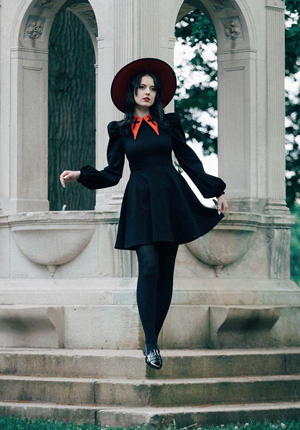 Katakomb's Red - Collared Baptism Black Dress for Cooler Months