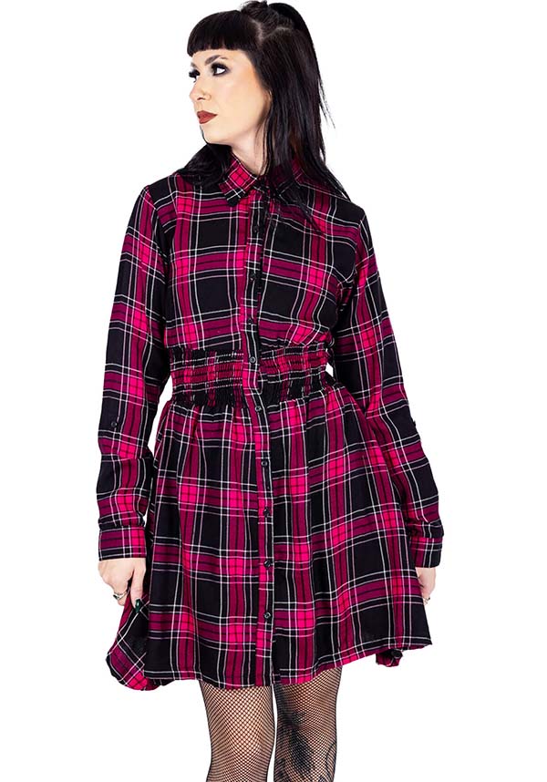 Poizen Industries Dark Pink Check Mini Dress - A Punk Rock Wardrobe Essential