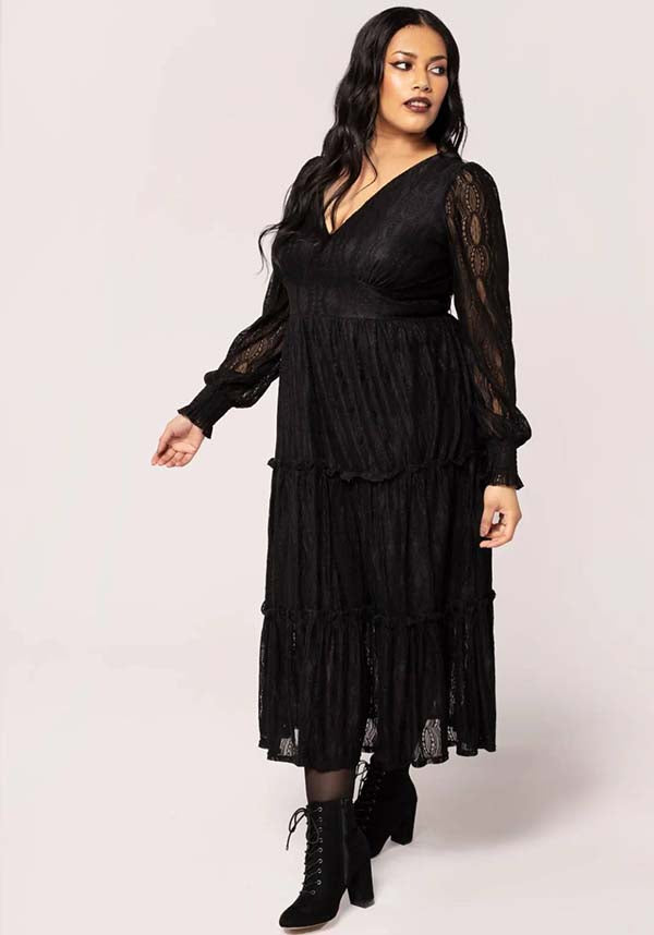 Hell Bunny Rhea Gothic-Style Black Lace Maxi Dress for Elegant Occasions