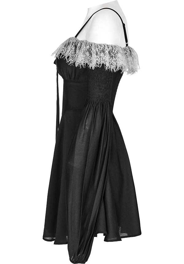 Sweet Girl Gothic-Inspired Off-Shoulder Chiffon Autumn Dress with Lace Accents