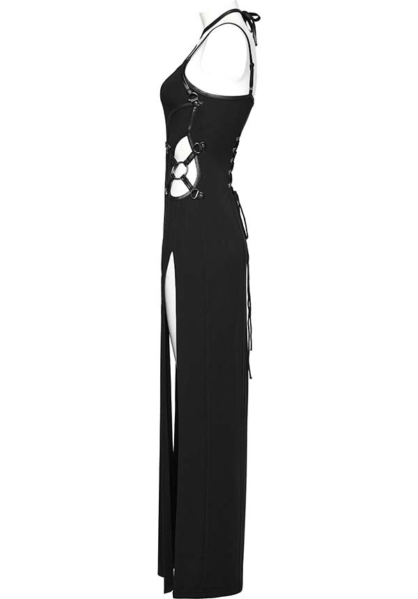 Punk Rave High Cut Maxi Dress: Comfortable, Versatile & Edgy Style