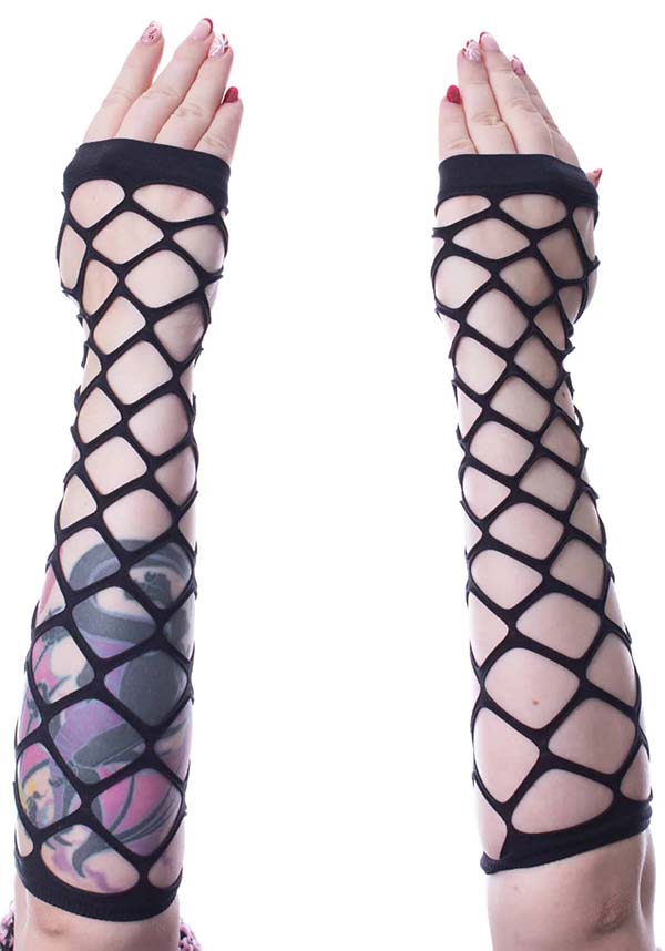 Poizen Industries Rouge Stretchy Fishnet Arm-length Mesh Gloves