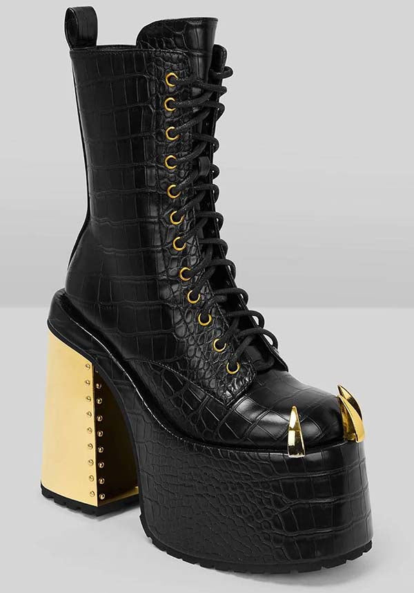Repetilia Faux Leather Snake Skin Look Boots with Gold Accents