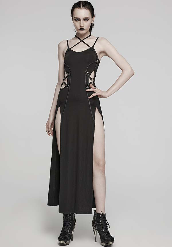 Punk Rave High Cut Maxi Dress: Comfortable, Versatile & Edgy Style