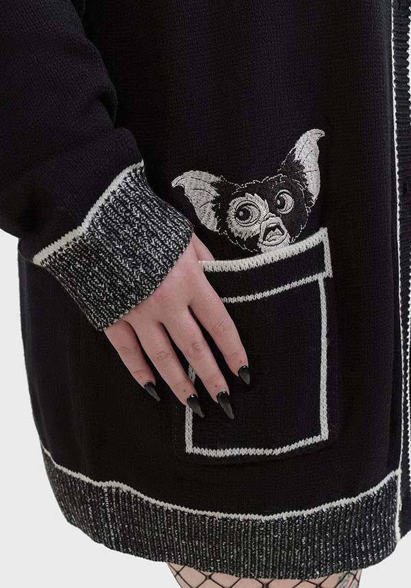 Oversized Gremlins Licensed Stretch Knit Pocket Gizmo Cardigan