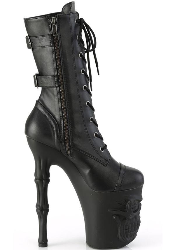 PREORDER: RAPTURE-1047 Black Faux Leather Platform Mid-Calf Boots