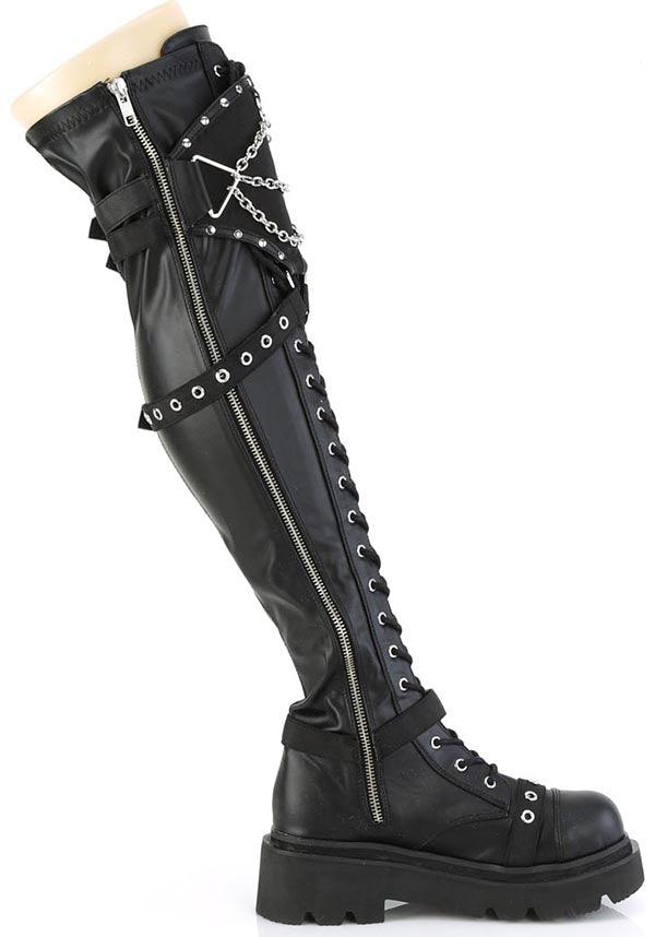 RENEGADE-320 Black Stretch Vegan Leather Over-The-Knee Preorder Boots