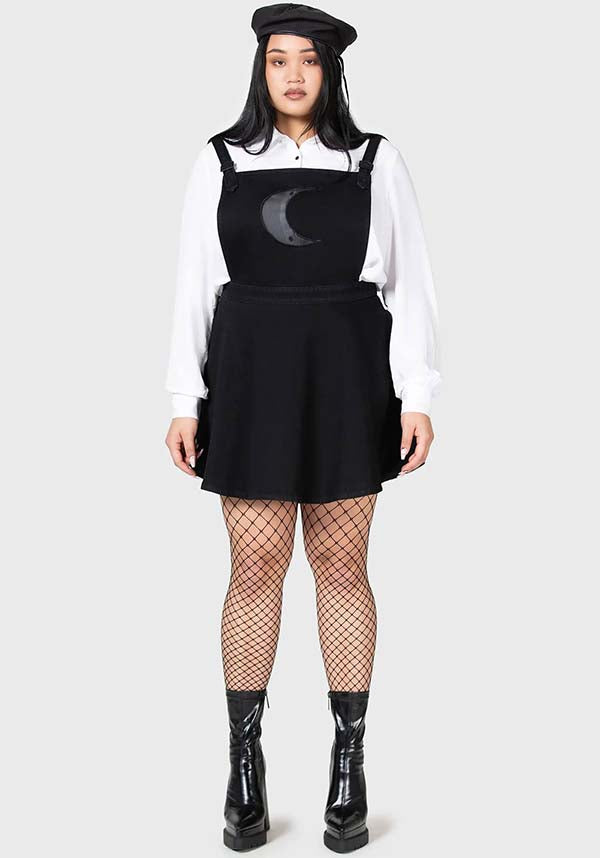 Luna Orb Soft Denim Pinafore Dress with Mesh Moon Design
