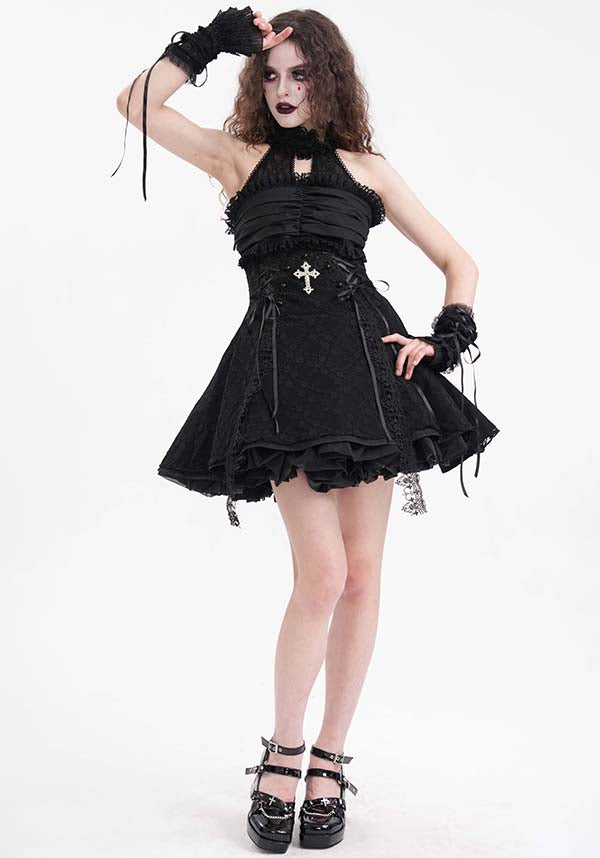 Enchanting Halter Ruffle Neck Cotton-Polyamide Dress - Unleash Your Inner Spooky Deity