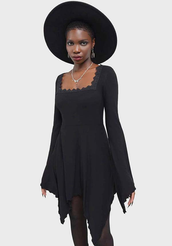 Soft and Stretch Lacerated Mini Dress with Lace Trim