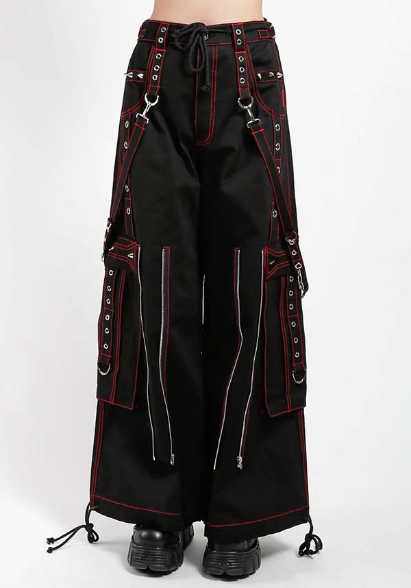 DarkStreet Authentic Back Up Skull Print Pants with Red Stitch in Black Color