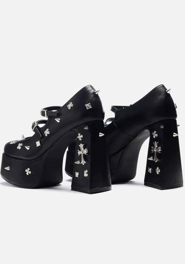 Stylish Black Devil Tears Platform Heels with Decorative Studs