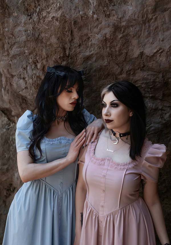 Lively Ghosts' Pastel Rose Gothic Lace Dress - Timeless Elegance