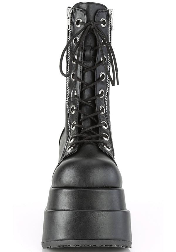BEAR-265 Black Matte Tiered Platform Lace-Up Mid-Calf Pre-Order Platform Boots