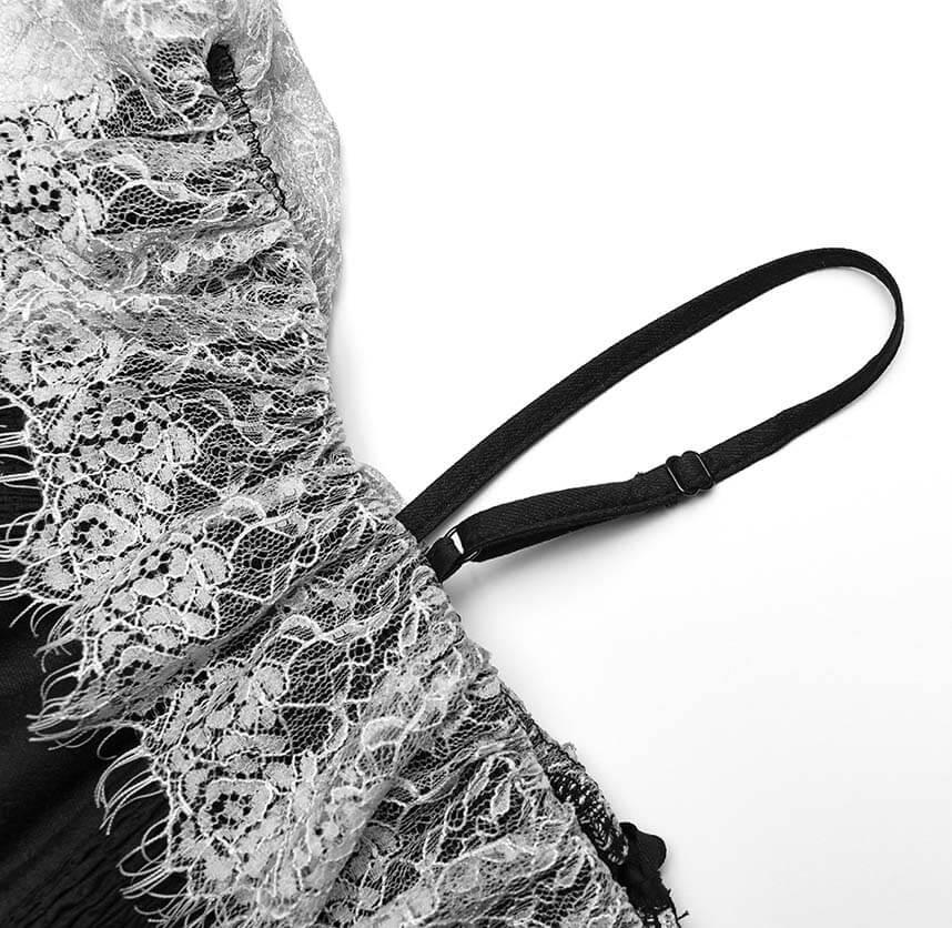 Sweet Girl Gothic-Inspired Off-Shoulder Chiffon Autumn Dress with Lace Accents