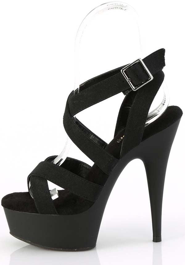 DELIGHT-638 Black High Heel Pre - order Double Criss Cross Wrap Around Ankle Buckle Sandals