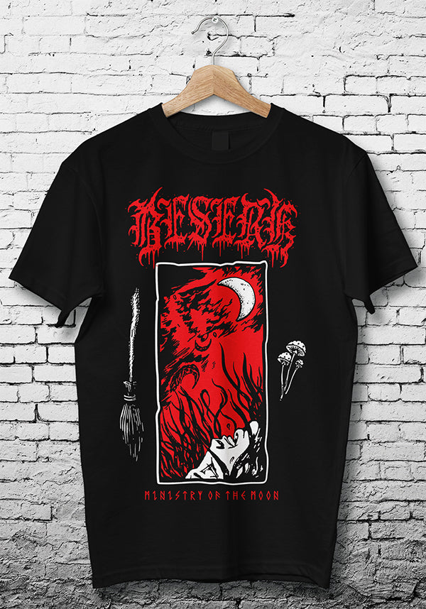 Ministry Of The Moon Men's Regular Fit T-Shirt with Metal Witchy Design and Red Accents