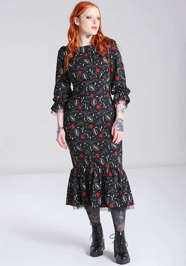 Hell Bunny's Enchanting Lilith Black Maxi Dress for Alternative Fashion Lovers