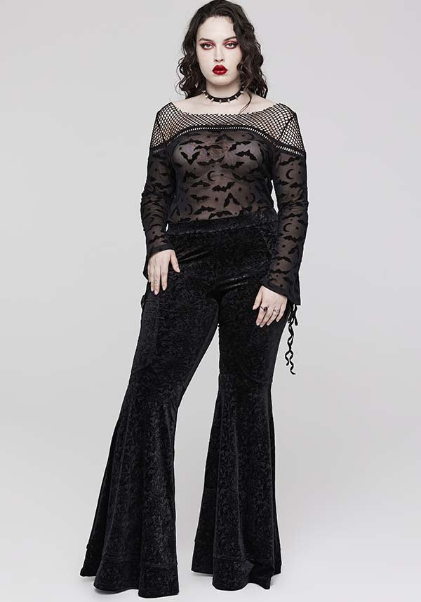 Gothic Bat Pattern Elasticated Mesh T-Shirt for Plus Sizes