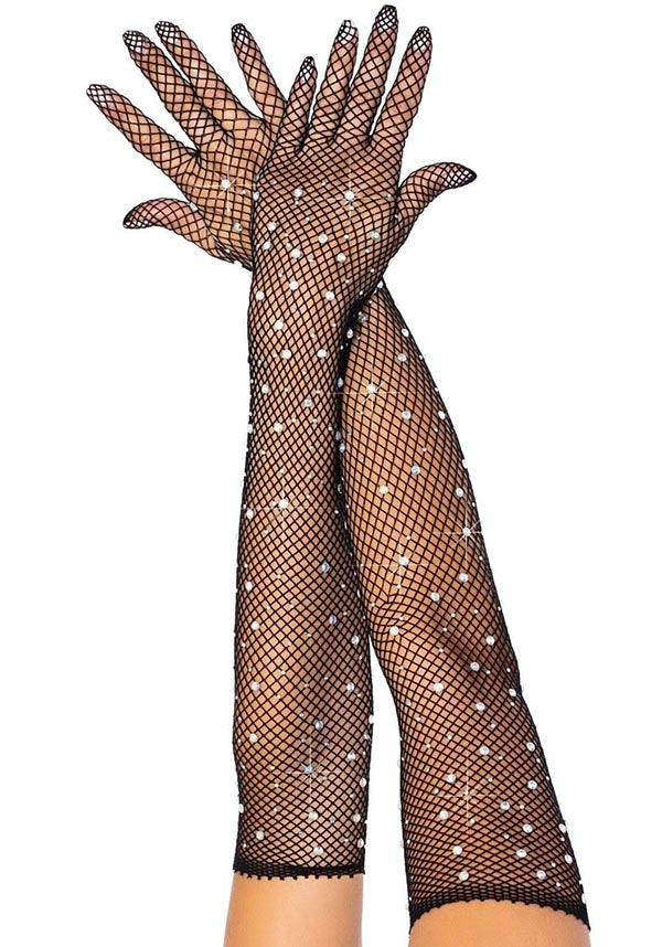 Leg Avenue Sparkling Rhinestone Fishnet Opera Length Gloves for Glamorous Look