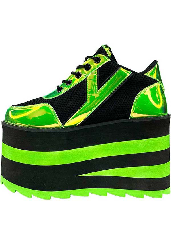 Karazii Stylish Platform Boots in Striking Black and Green Color Combination