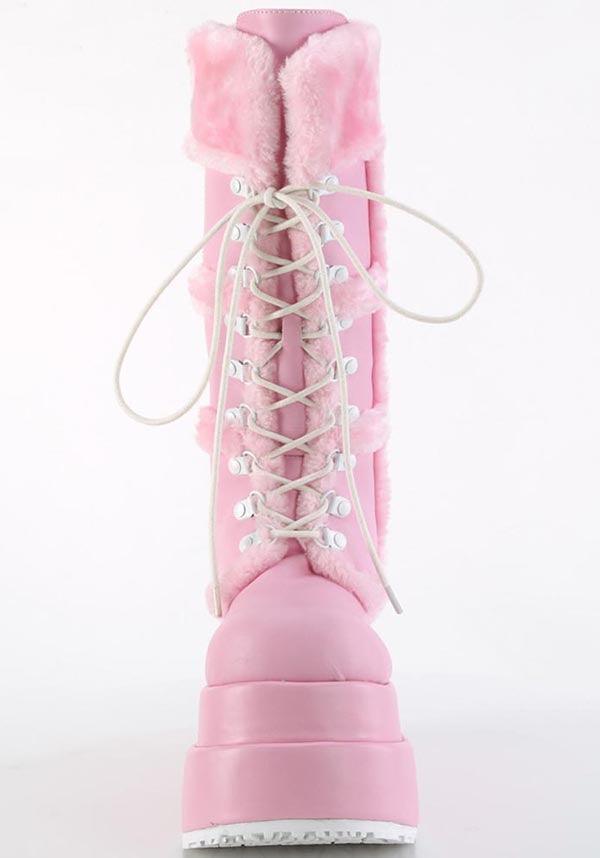 BEAR-202 Preorder Platform Boots in Baby Pink Vegan Leather - Ideal Lace - Up Mid - Calf Boots for Fashion Enthusiasts