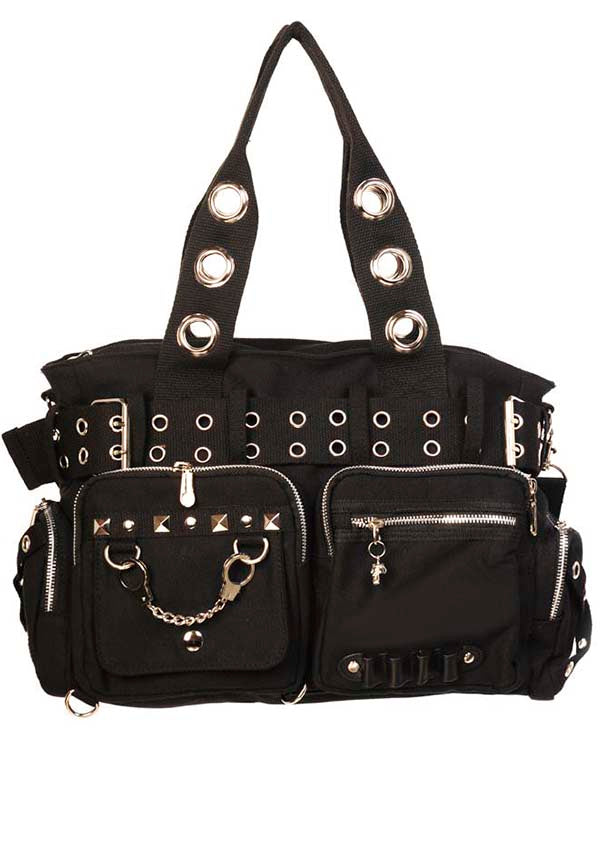 Sweet Revenge Handcuff Adorned Shoulder Bag for Grunge Goth Lovers