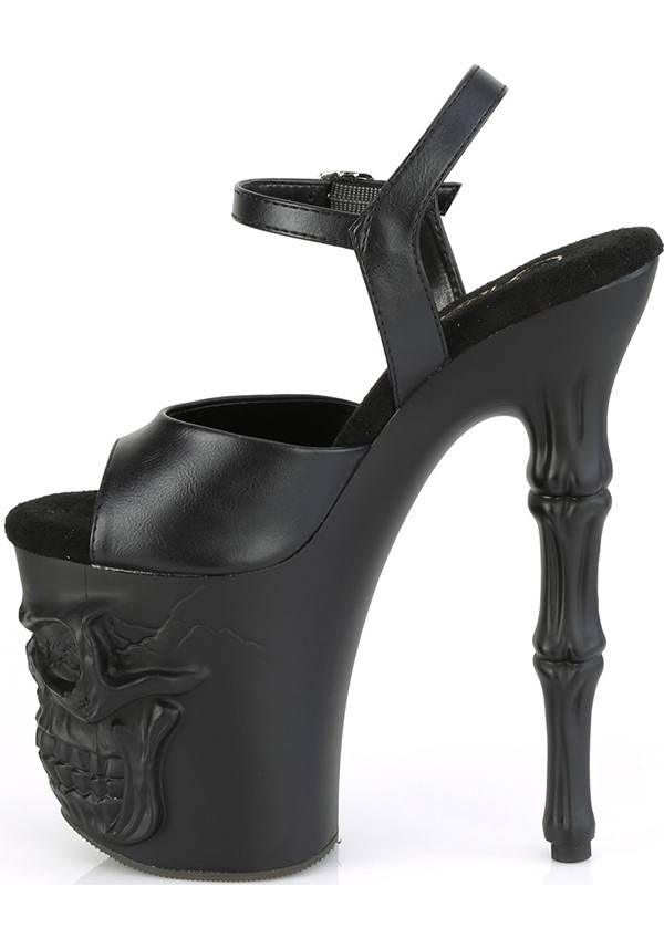 Pre - order Matte Black Skull Ankle Strap Platform Heels Rapture - 809