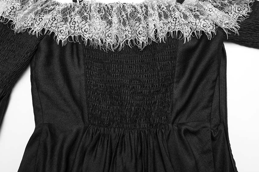 Sweet Girl Gothic-Inspired Off-Shoulder Chiffon Autumn Dress with Lace Accents