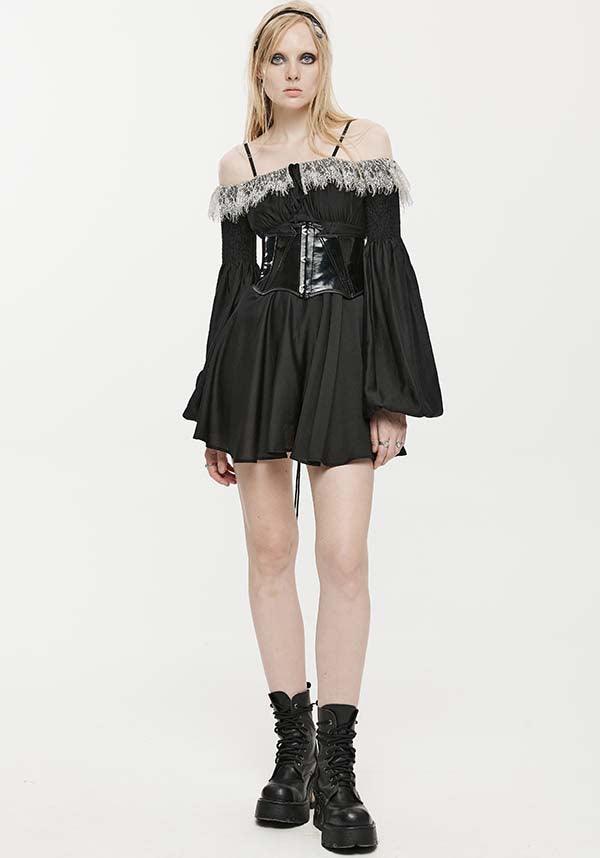 Sweet Girl Gothic-Inspired Off-Shoulder Chiffon Autumn Dress with Lace Accents