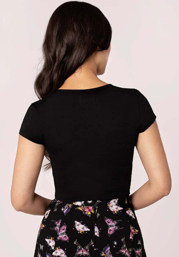 Hell Bunny Kocho Black Jersey Crop Top - A Stunning Blend of Edgy and Elegant Style