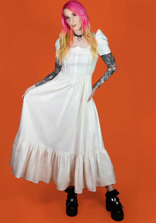 Elegant Ivory Gothic Dress by Lively Ghosts with Lace Details