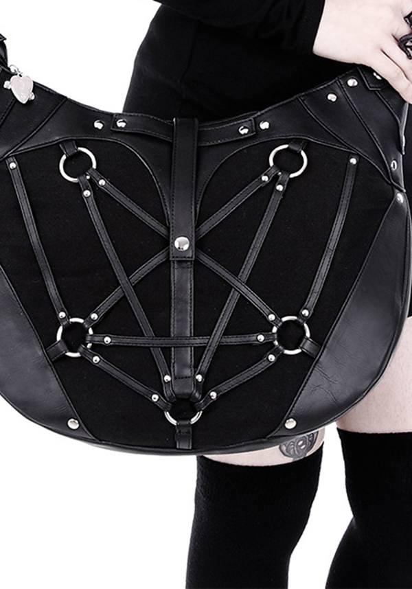 Restyle Pentagram Design Denim and Faux Leather Hobo Tote Bag