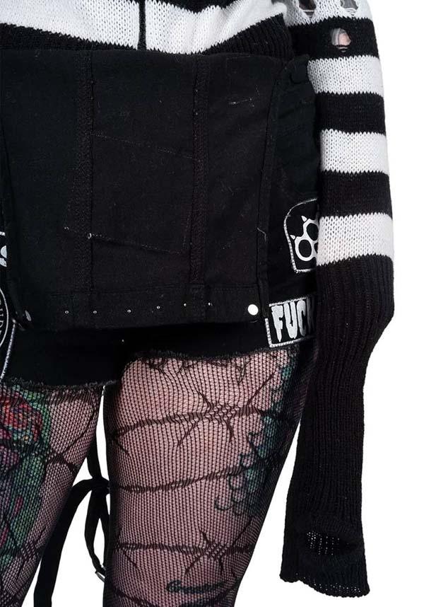 Adorable Pink Skull Striped Zip-Up Hooded Cardigan Sweater for Fall