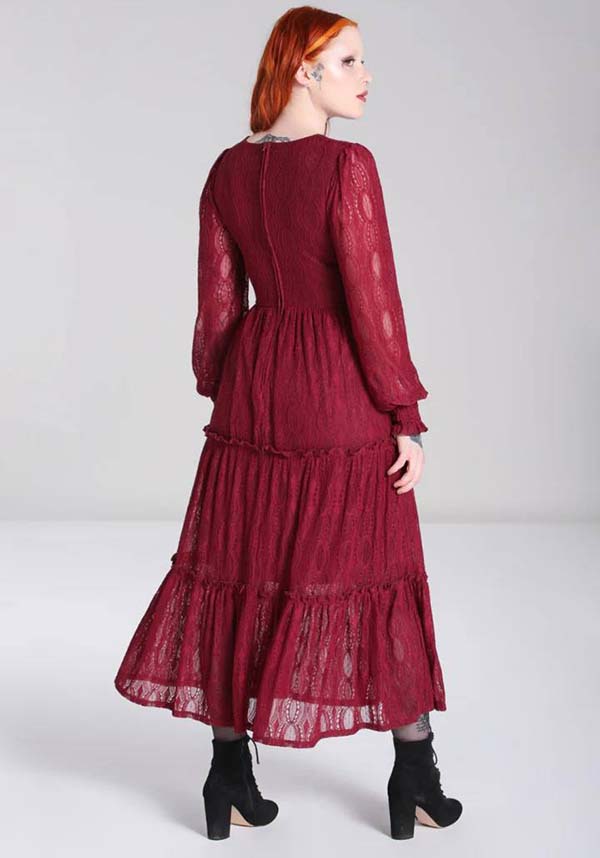 Hell Bunny's Enchanting Burgundy Lace Rhea Maxi Dress
