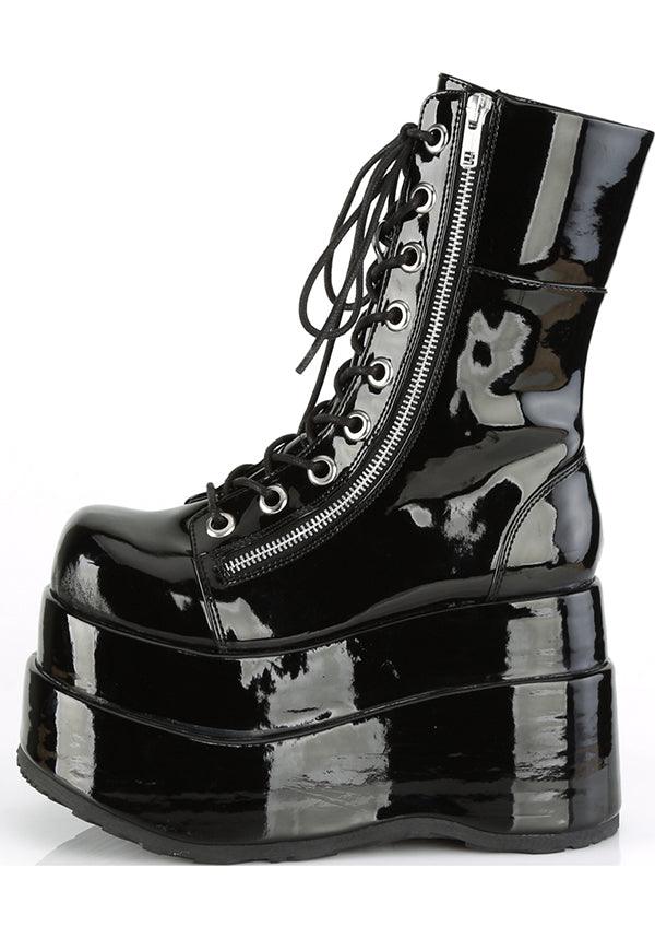 BEAR-265 Black Patent Leather Mid-Calf Platform Lace-Up Boots - Preorder