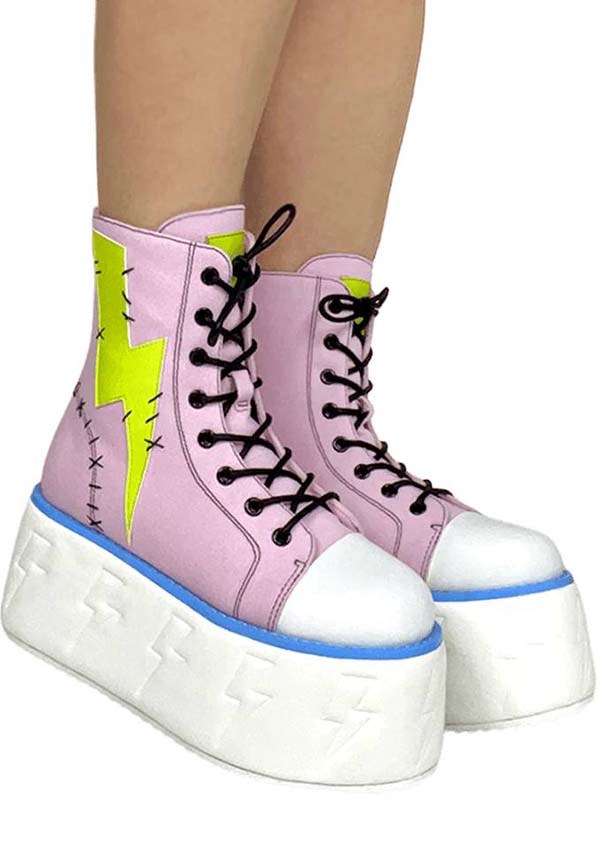 Jolt Pink and Green Platform Sneakers Inspired by Frankie Stein from MONSTER HIGH