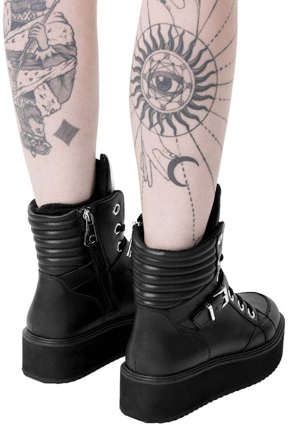 All - Black Luxe Faux Leather Keiko Kitty High Tops with Kitty Tongue