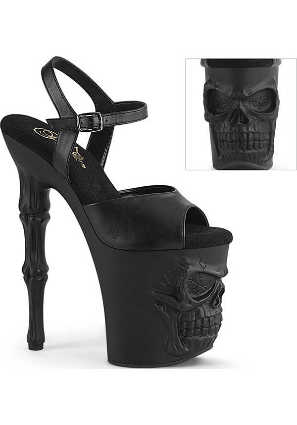 Pre - order Matte Black Skull Ankle Strap Platform Heels Rapture - 809