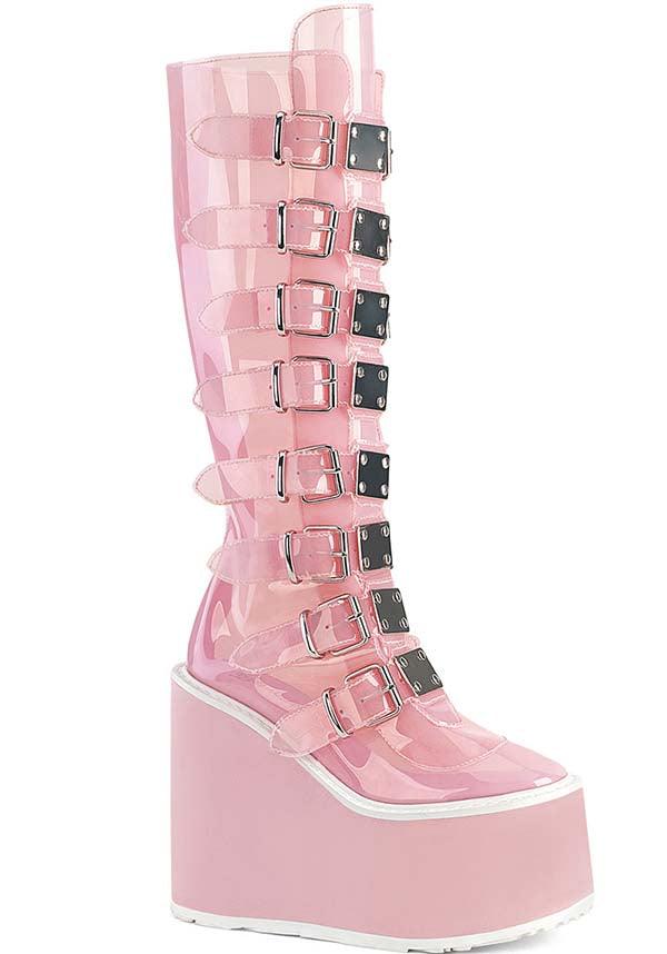 PREORDER - PLATFORM BOOTS - SWING-815C STYLE IN BABY PINK TPU MATERIAL FOR FASHION - LOVERS