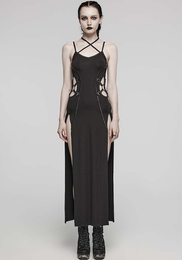 Punk Rave High Cut Maxi Dress: Comfortable, Versatile & Edgy Style